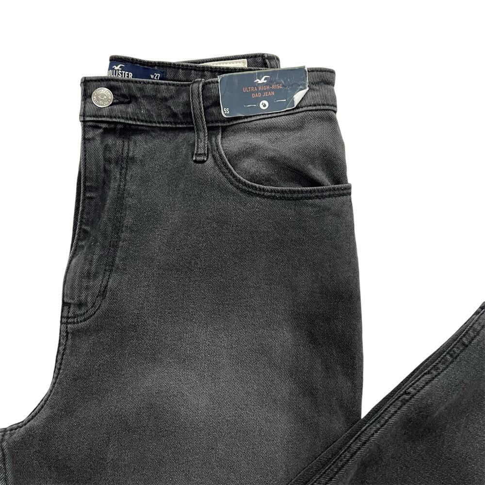 Hollister Ultra High-Rise Dad Jeans Black Straight Leg Thigh Slit Jeans Size 26 - Picture 3 of 7